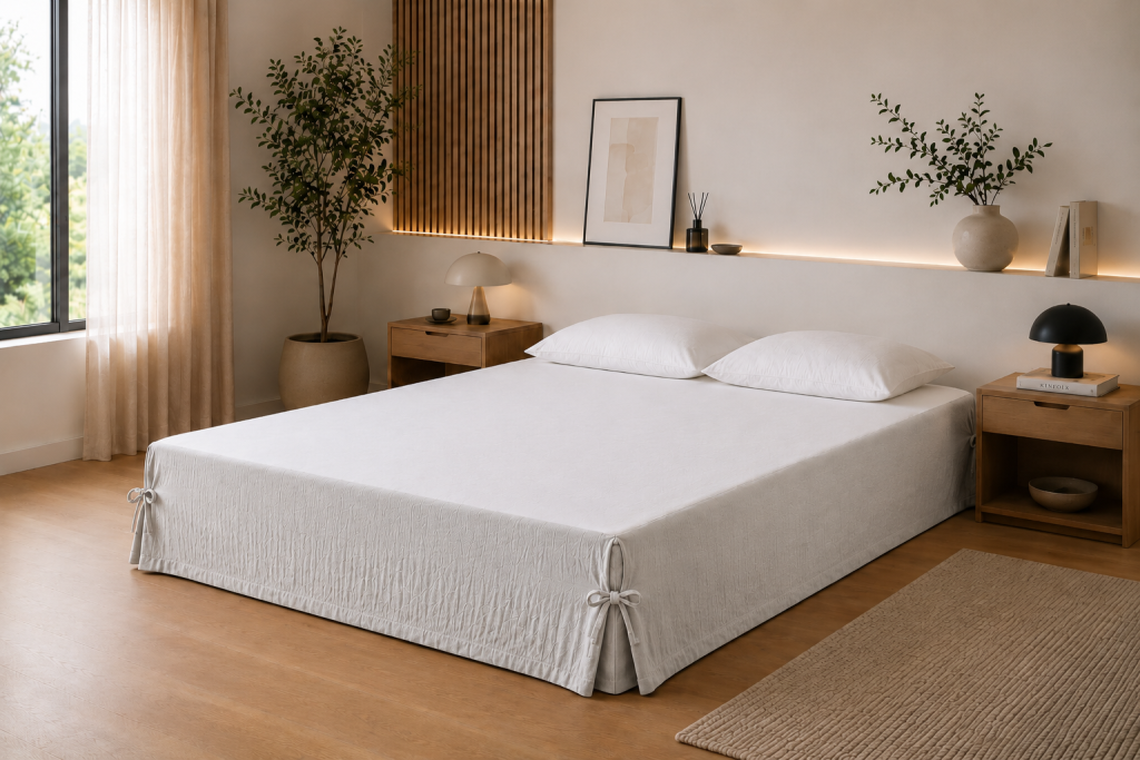 Cache-sommier 140 x 190 cm Double Gaze de Coton GAÏA Gris clair – Qualité Haut de Gamme