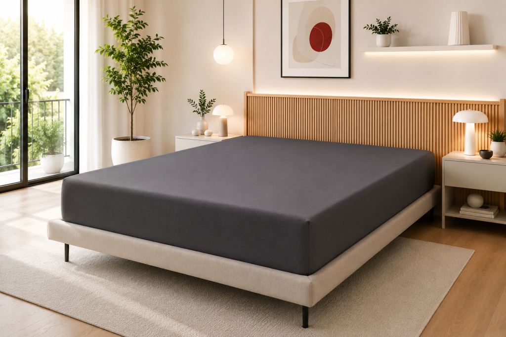 Drap Housse 160 x 200 cm Ardoise – 100% Coton 57 Fils/cm²- Bonnet 30 cm