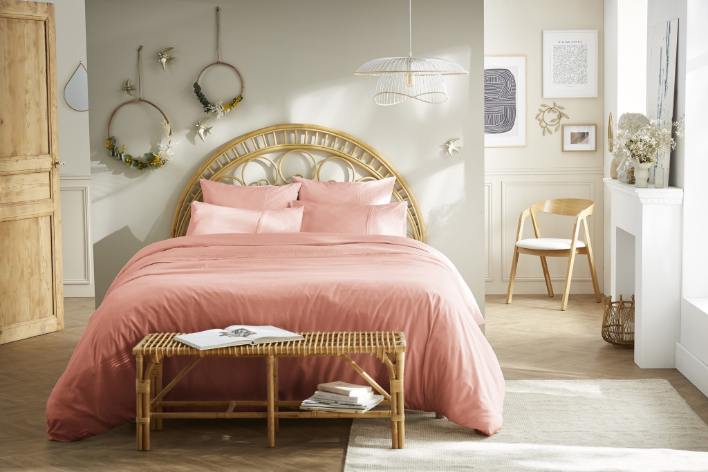 Housse de couette 57 fils 240 x 220 cm jeanne rose boisé Vieux rose