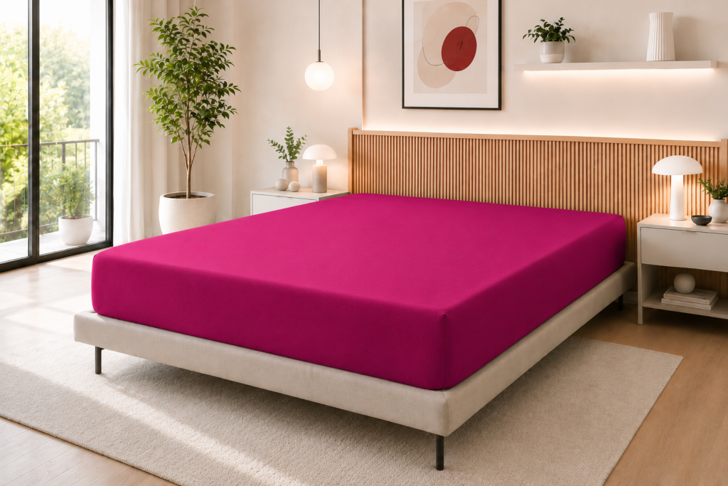 Drap Housse 140 x 190 cm Magenta – 100% Coton 57 Fils/cm²