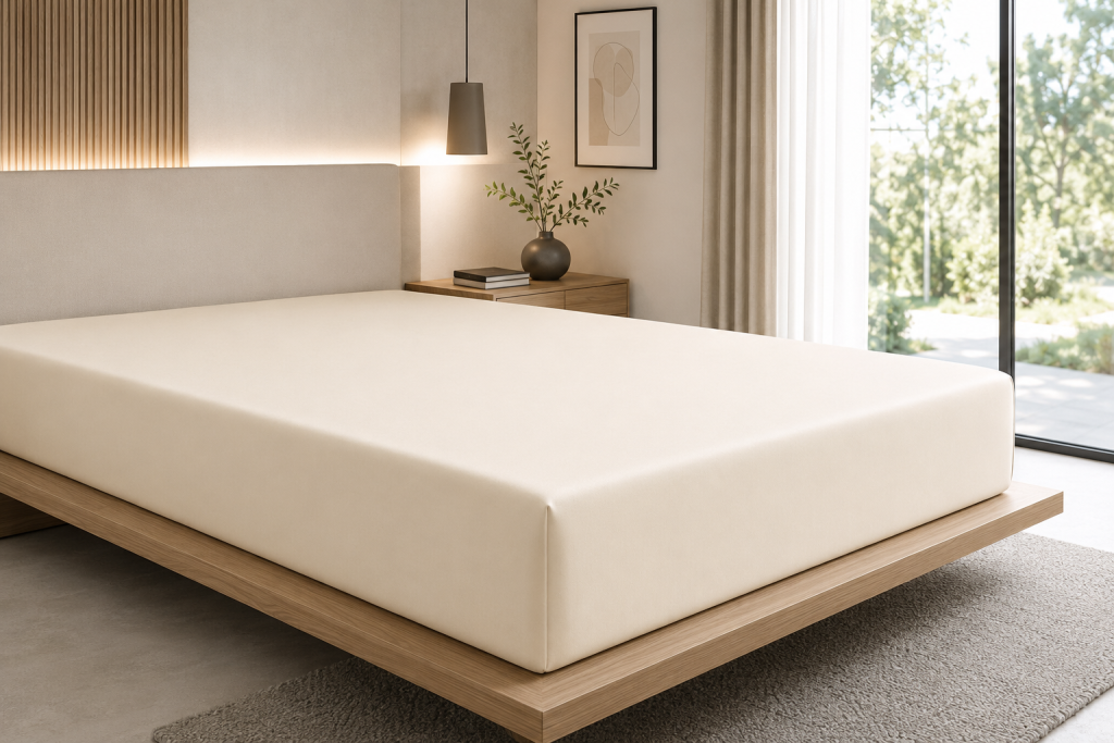 Drap-Housse 180 x 200 cm Prestige Crème – Satin de Coton Peigné 120 fils/cm² – Bonnet 30 cm