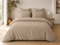 Parure de Lit Complète 240 x 220 cm Sable - 100% Coton 57 Fils - Drap-Housse 140x190 + 4 Taies