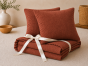 Pack Drap Housse 140 x 190 cm + 2 Taies d’Oreiller 60 x 60 cm Double Gaze de Coton GAÏA Terracotta