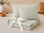 Pack Drap Housse 140 x 190 cm + 2 Taies d’Oreiller 60 x 60 cm Double Gaze de Coton GAÏA Vert d'eau