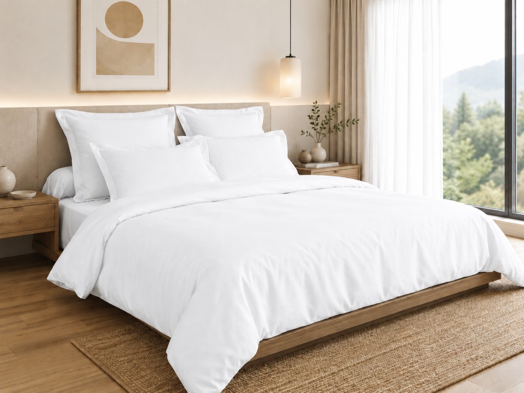 Housse de Couette 260 x 240 cm – 100% Coton 57 Fils/cm² – Blanc