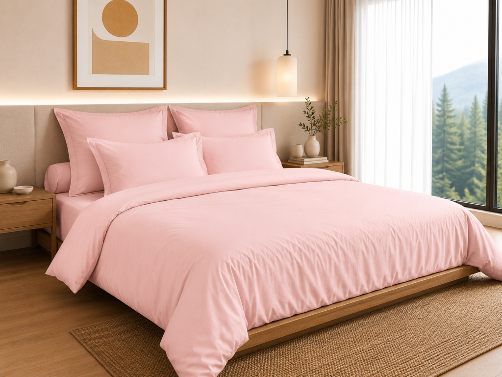 Housse de Couette 260 x 240 cm – 100% Coton 57 Fils/cm² – Rose Dragée