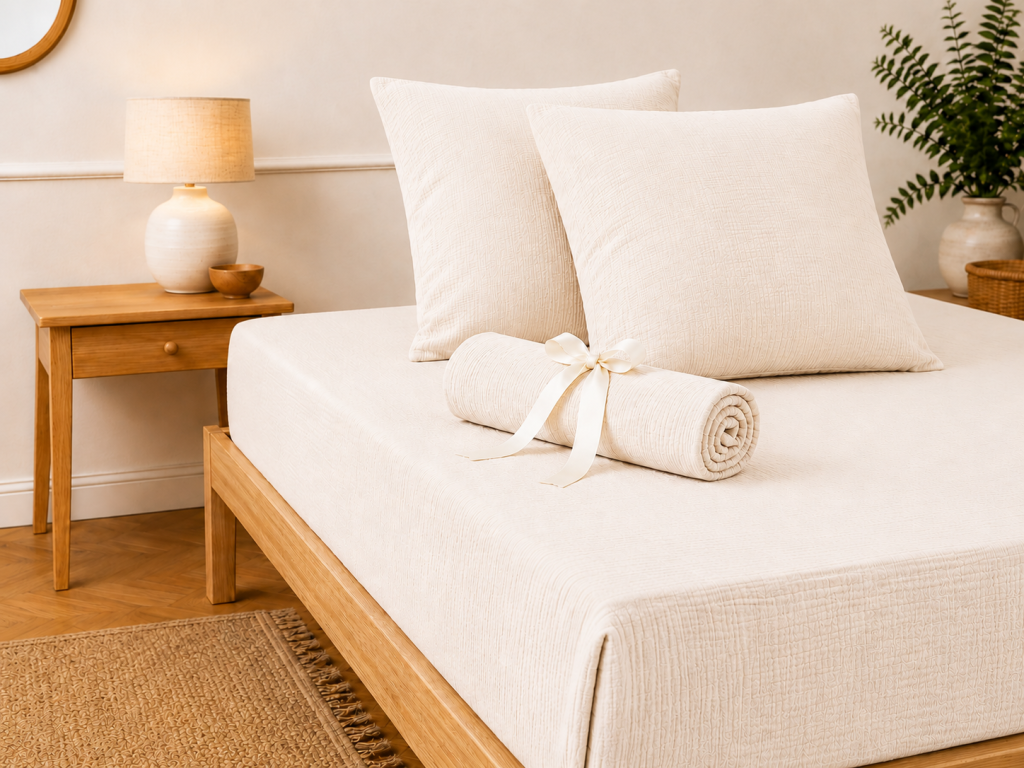 Pack Drap Housse 140 x 190 cm + 2 Taies d’Oreiller 60 x 60 cm Double Gaze de Coton GAÏA Pampa
