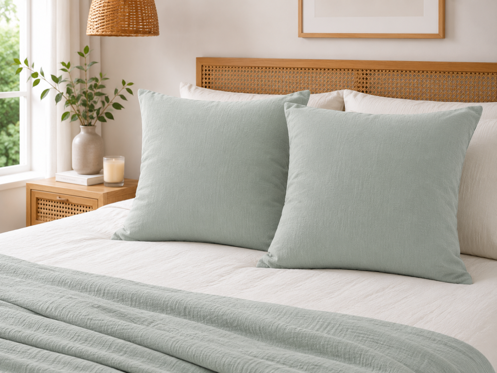 Lot de 2 Taies d’Oreiller 60 x 60 cm – Double Gaze de Coton – GAÏA Eucalyptus