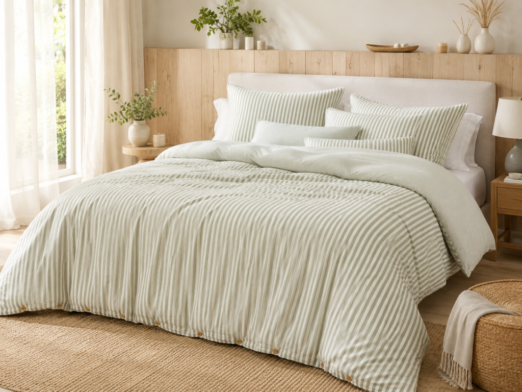 Housse de Couette Réversible 240 x 220 cm Double Gaze de Coton 125 g/m² Livia Eucalyptus