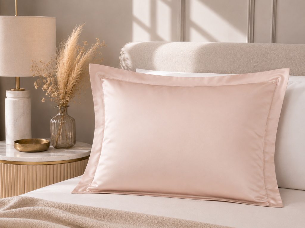 Taie d'Oreiller 50 x 70 cm Rose blush – Satin de Coton 120 Fils/cm² – Hôtellerie Haut de Gamme