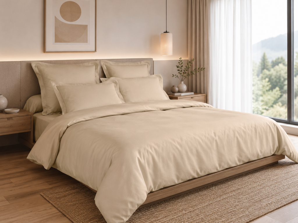Housse de Couette 260 x 240 cm – 100% Coton 57 Fils/cm² – Sable