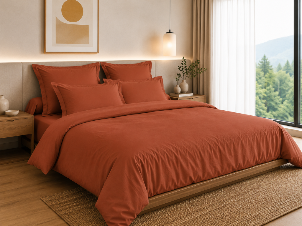 Housse de Couette 260 x 240 cm – 100% Coton 57 Fils/cm² – Paprika