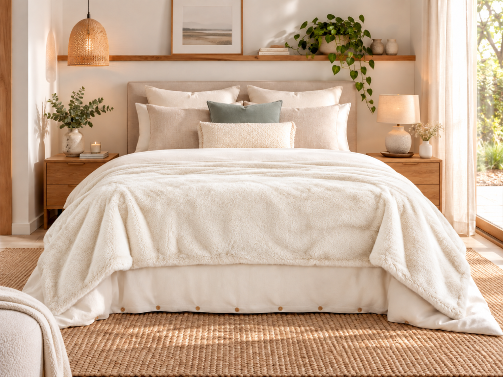 Bout de lit 90 x 220 cm fausse fourrure SVEN Ours polaire