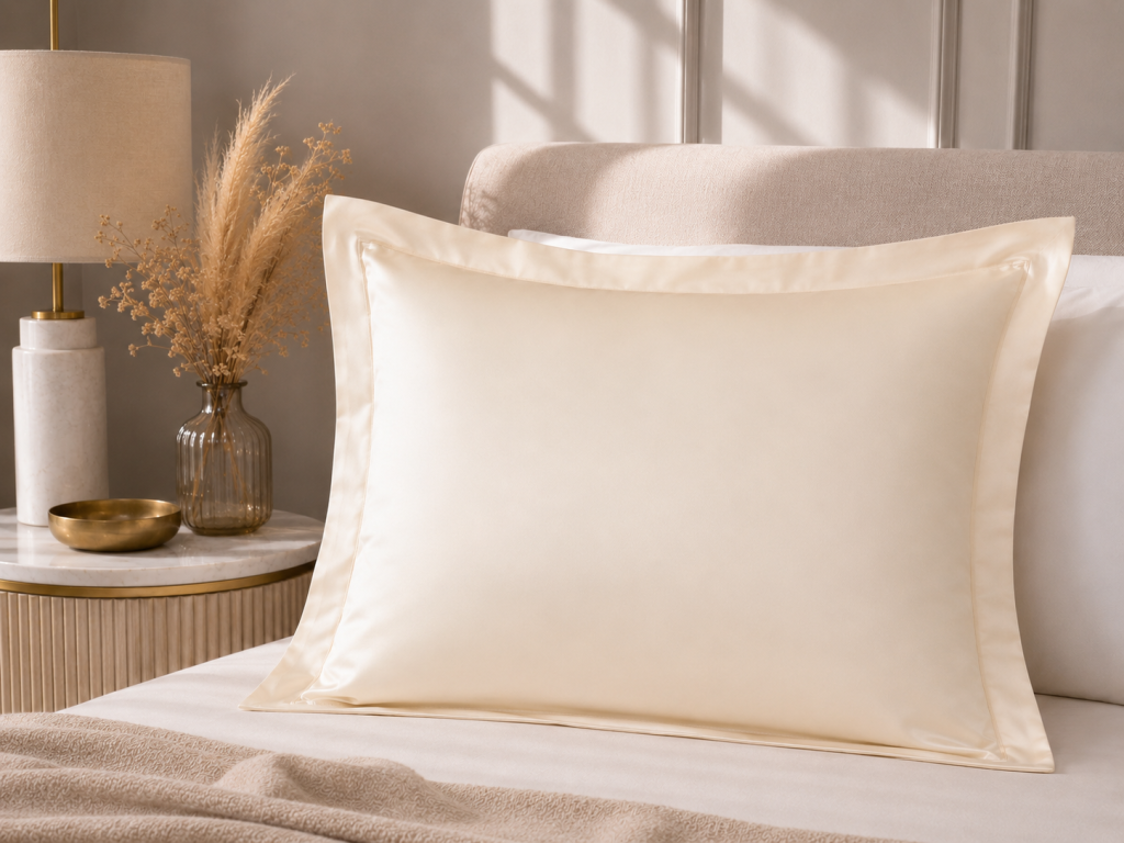 Taie d'Oreiller 50 x 70 cm Crème – Satin de Coton 120 Fils/cm² – Hôtellerie Haut de Gamme