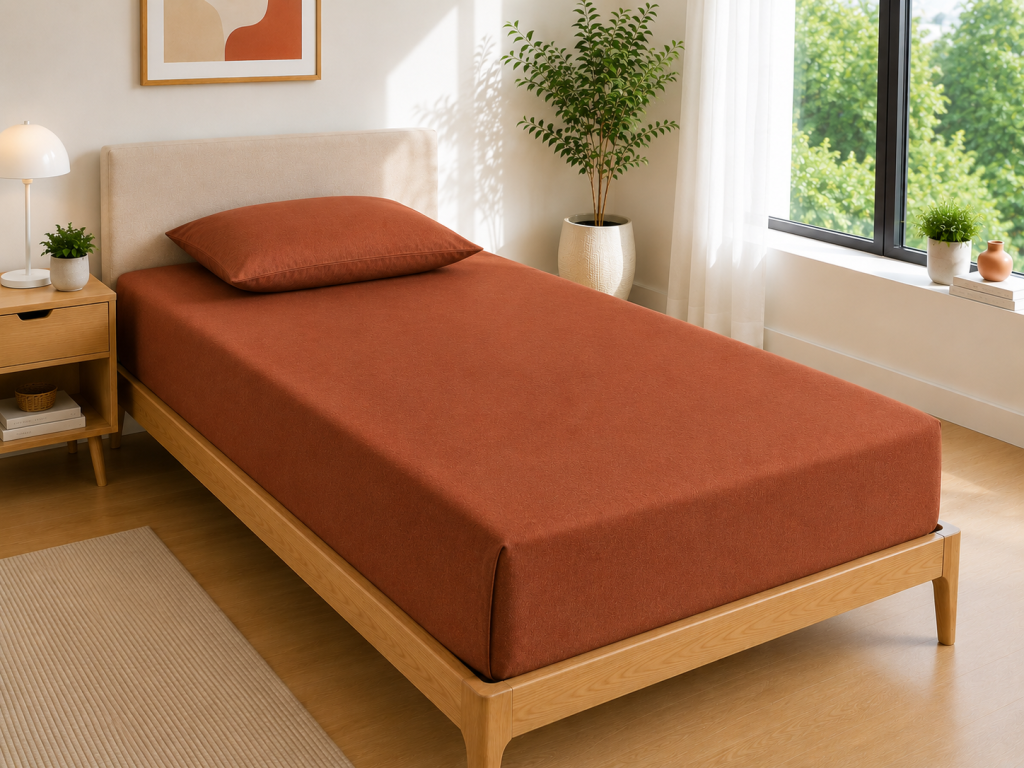 Drap Housse 90x190 cm 1 Place 100% Coton 57 Fils/cm² Bonnet 30 cm Paprika