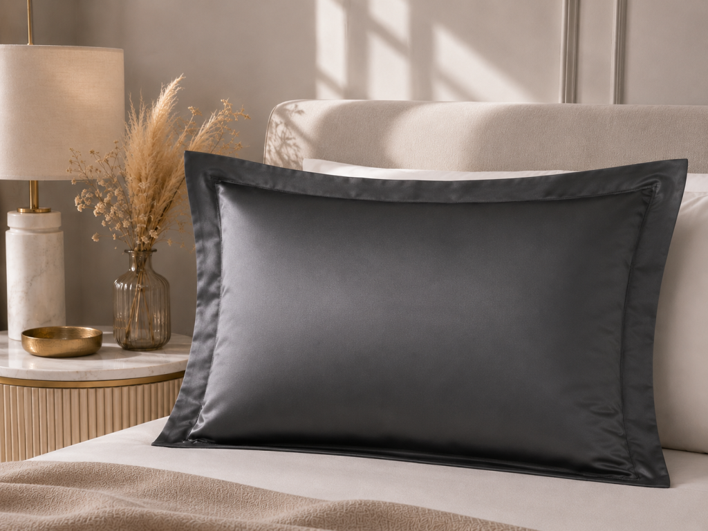 Taie d'Oreiller 50 x 70 cm Graphite – Satin de Coton 120 Fils/cm² – Hôtellerie Haut de Gamme