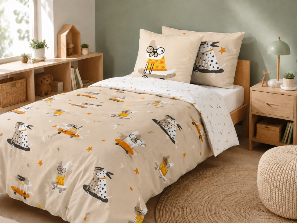 Parure de lit 1 place ISIDORE 140 x 200 cm – Réversible – 100% coton 57 fils