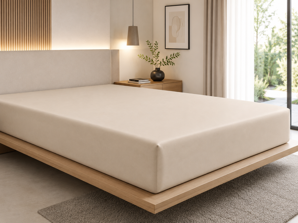 Drap-Housse 180 x 200 cm Prestige Sable – Satin de Coton Peigné 120 fils/cm² – Bonnet 30 cm