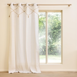 Rideau a oeillets 140 x 240 cm polycoton uni+jute+pompons lacia Sans