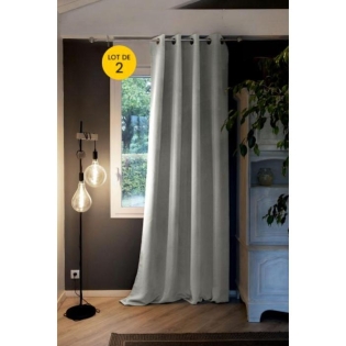 Lot de 2 Rideaux luxe occultant + isolant phonique polaire L140 x H260 cm Inuit Gris clair