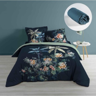 Pack housse de couette 220x240 cm Midnight + drap housse 140x190x30 Bleu