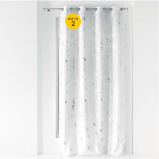 Lot de 2 Rideaux a oeillets 140 x 260 cm polyester métallisé Bloomy Blanc/Argent