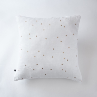 Taie d'oreiller gaze de coton brodée fil or 60 x 60 cm Gaia Chic Blanc
