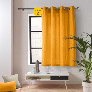 Lot de 2 rideaux petite hauteur 135 x 180 cm coton/polyester recyclé Twily Jaune
