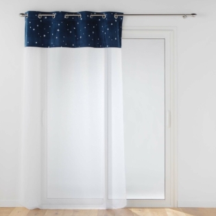 Voilage grande hauteur a oeillets 140 x 280 cm Velours phosphorescent Moonlight Bleu