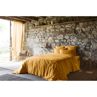 Housse de couette 260 x 240 cm Lin lavé français luxe Soline Jaune