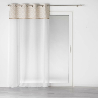 Voilage a oeillets 140 x 240 cm voile sablé + haut en jute Bahina Blanc