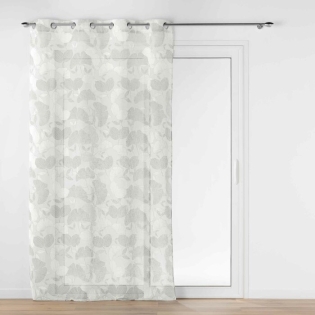 Voilage a oeillets 140 x 280 cm effet lin tissé imprimé  Ginko Blanc