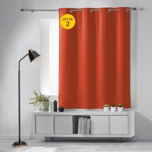 Lot de 2 rideaux occultant petite hauteur 135 x 180 cm occult Terracotta
