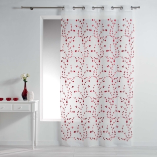 Panneau a oeillets 140 x 240 cm voile sable brode petite fleur Blanc/Rouge