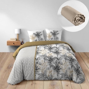 Pack Housse de Couette Dakar 260 x 240 cm + Drap Housse 160X200 cm Beige