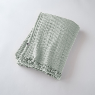 plaid à franges 130 x 160 cm gaze de coton unie gaïa eucalyptus