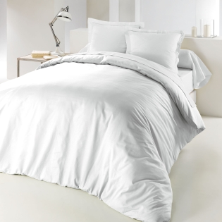 Housse de couette 2 personnes 240 x 220 cm uni 57 fils lina Blanche