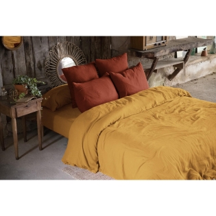Housse de couette double gaze de coton Bio 240x220 cm 2 taies Saffran/Terracotta