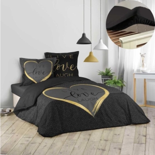 Pack housse de couette 220x240 cm Crazy + drap housse 140x190x30 Noir