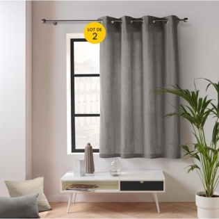 Lot de 2 rideaux petite hauteur 135 x 180 cm coton/polyester recyclé Twily Gris