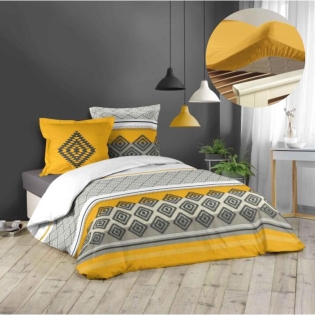 Pack housse de couette 220x240 cm Azagao + drap housse 140x190 Jaune
