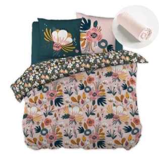 Pack housse de couette 220X240 cm Champêtre + drap housse 140X190 Rose