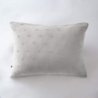 Taie d'oreiller brodée en gaze de coton 50 x 70 cm Gaïa Boho Gris