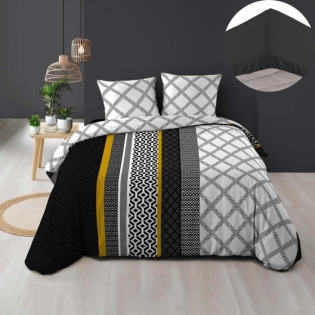 Pack housse de couette 220 x 240 cm Dakota + drap housse 140 x 190 Noir