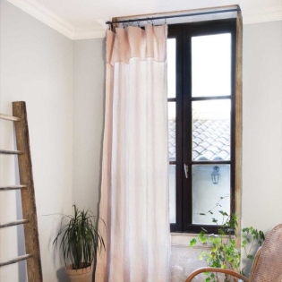 Lot de 2 Rideaux ajustables + 8 anneaux pince gaze de coton luxe 140 x 300 cm Gaia Rose