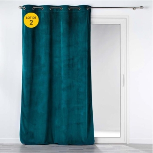 Lot de 2 Rideaux à oeillets 140 x 260 cm velours côtelé Casual Pétrole
