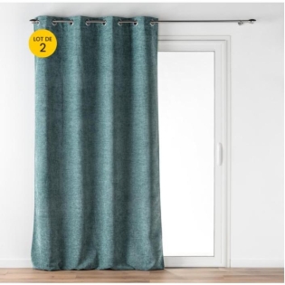 Lot de 2 Rideau a oeillets 140 x 260 cm velours à relief Verra Sauge