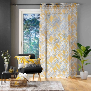Voilage à Œillets 140x240 cm – Voile Sablé Imprimé Feuillage Isibelle Jaune
