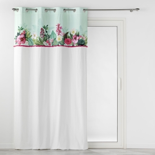  Rideau à œillets 140 x 240 cm – Coton imprimé floral et franges – Anabella Menthe