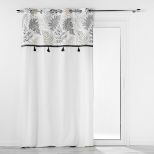 RIDEAU À ŒILLETS 140 x 240 CM – CHAMBRAY UNI + TOP IMPRIMÉ + POMPONS – MÉLISANDRE TOP CRÈME